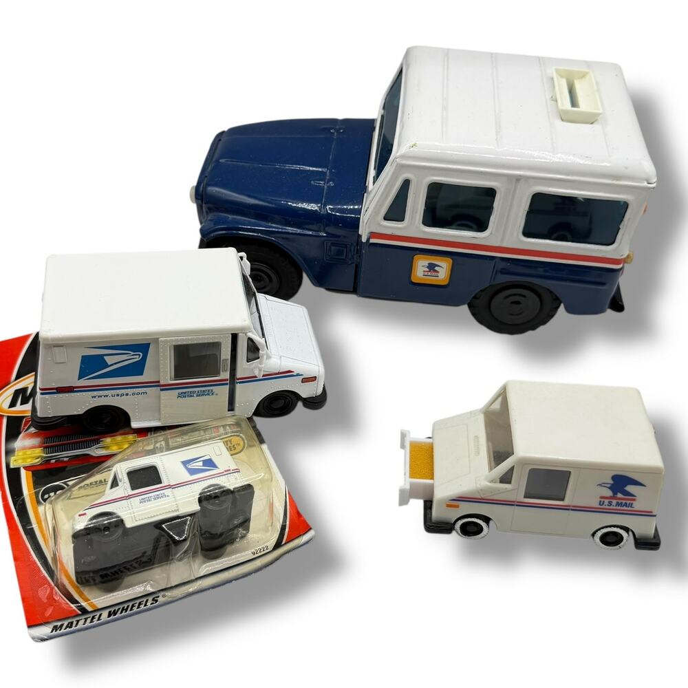 Lot of vintage mail trucks - stamp holder matchbox diecast piggy bank toy